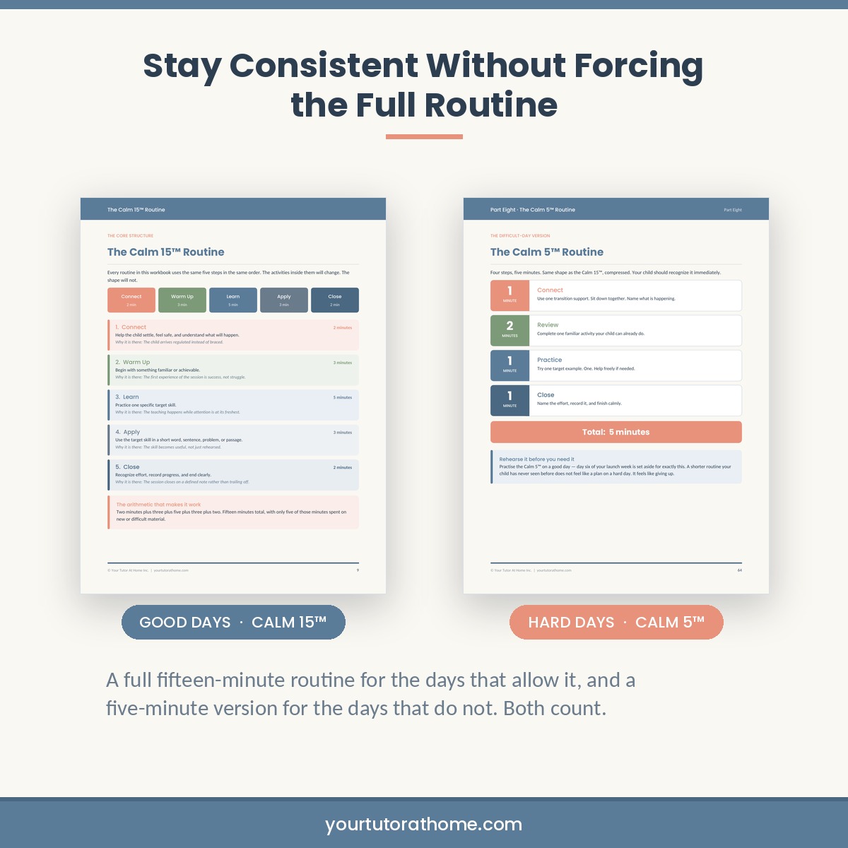 Calm 15 and Calm 5 difficult-day learning routine compared