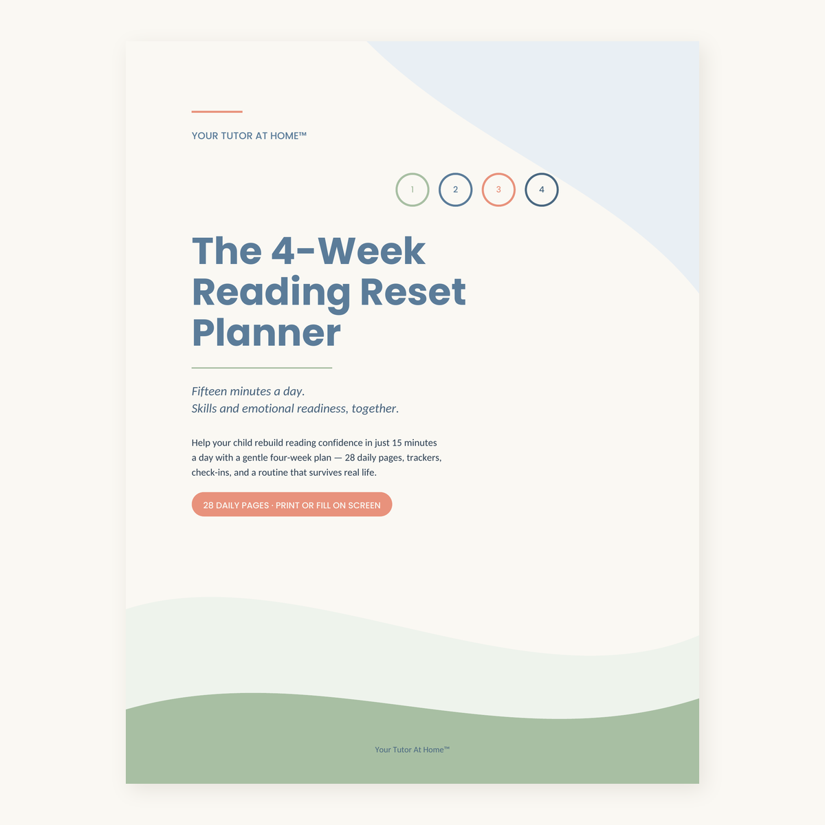 Reading plan for kids — the 4-Week Reading Reset Planner cover with 28 daily 15-minute pages