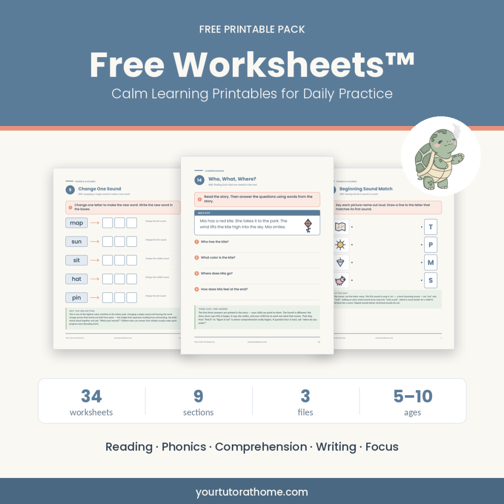 Free learning printables — Free Worksheets reading and phonics practice pack