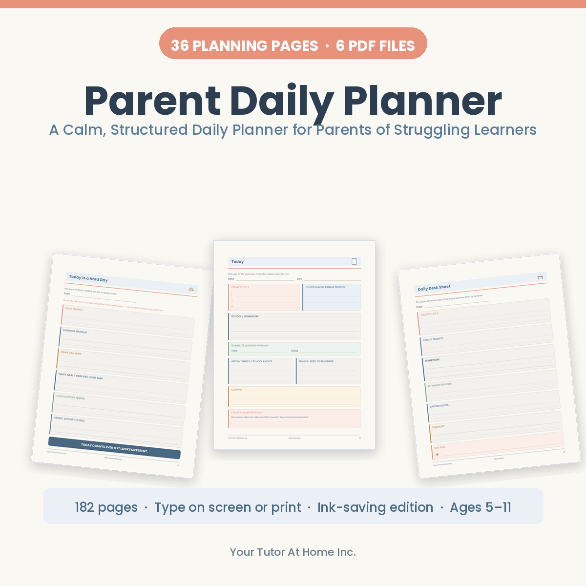Printable parent daily planner for parents of struggling learners