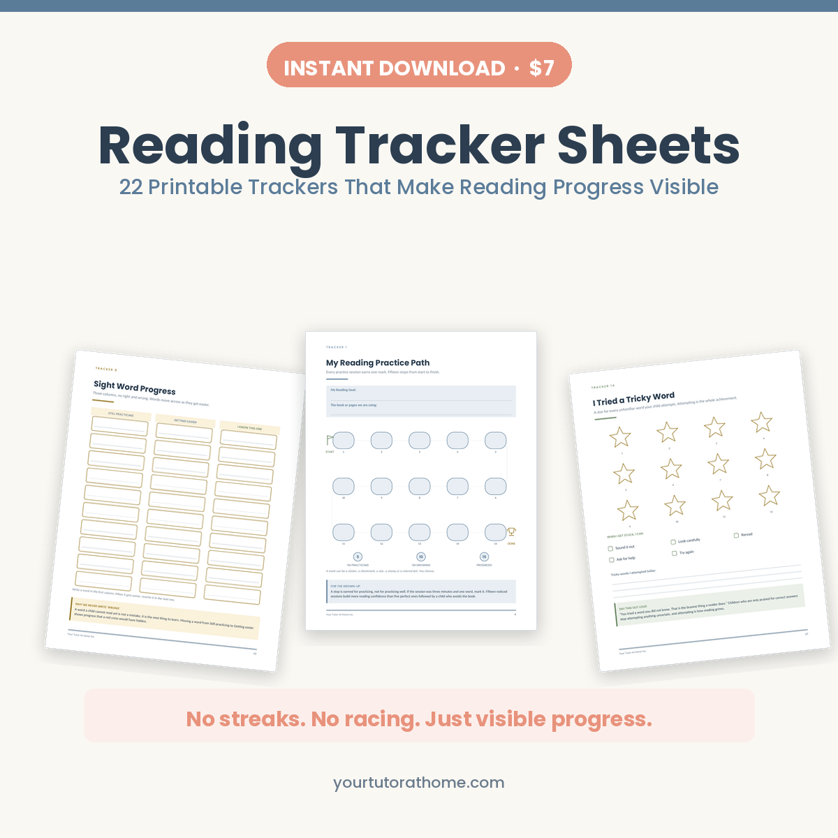 Printable reading tracker pack with 22 progress sheets for ages 5 to 11