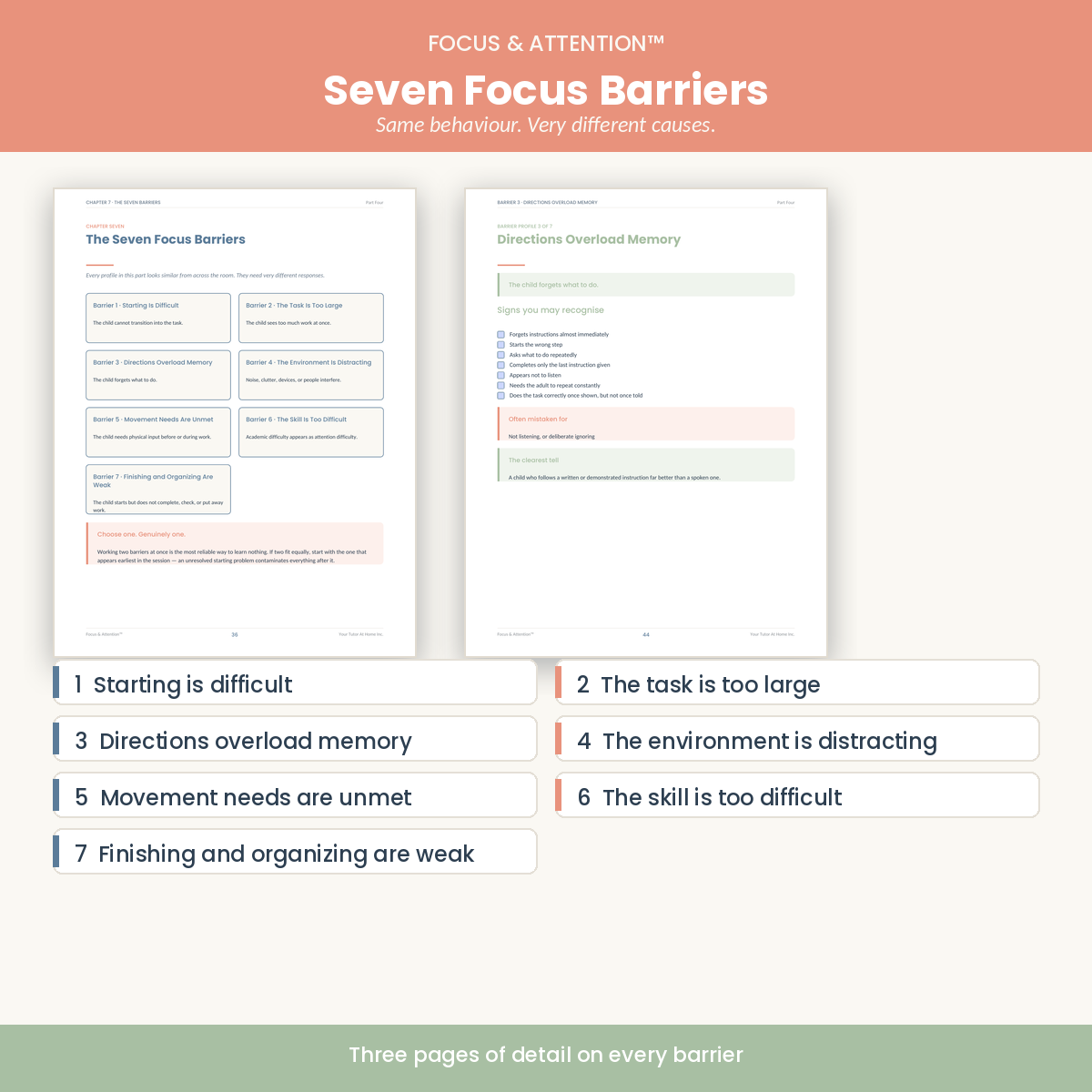 Seven focus barriers explained, from difficulty starting to weak task completion