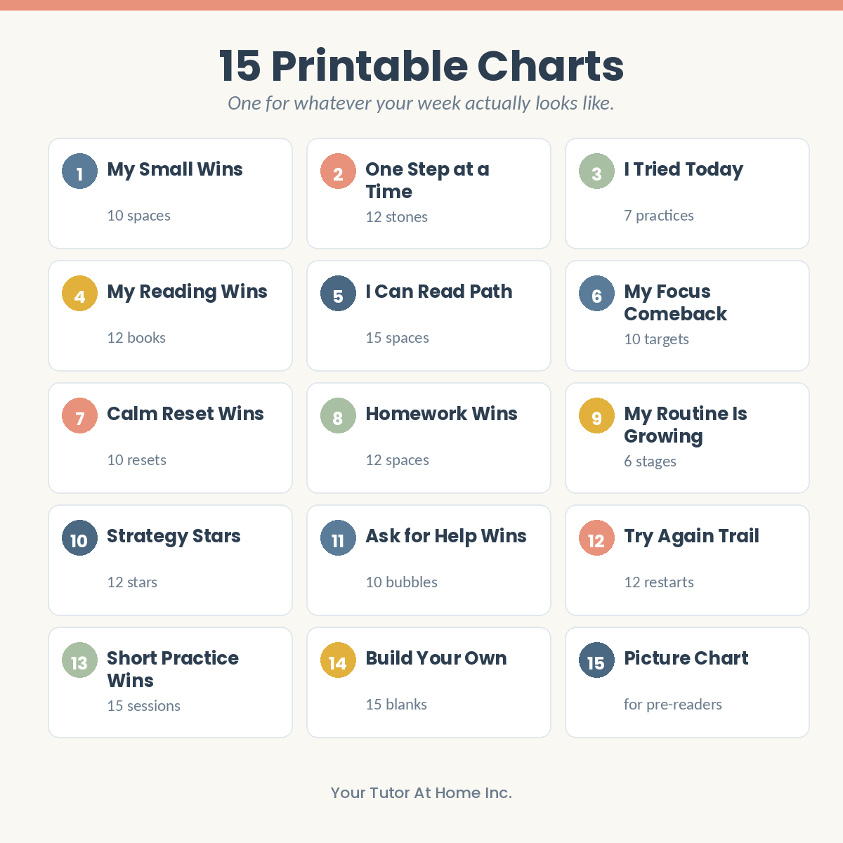 All 15 printable reward charts for reading, focus and homework