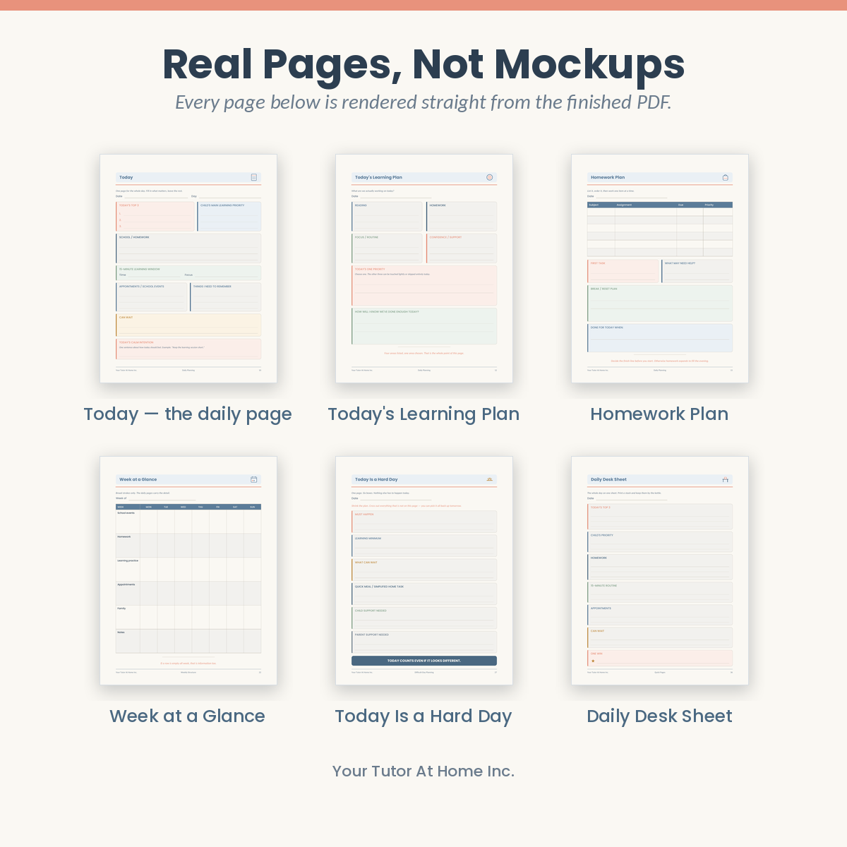 Real pages from the printable parent daily planner