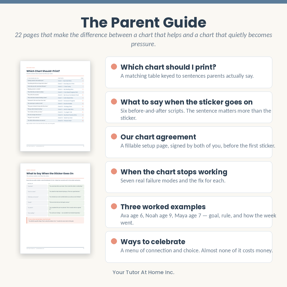 Parent guide included with the printable reward charts