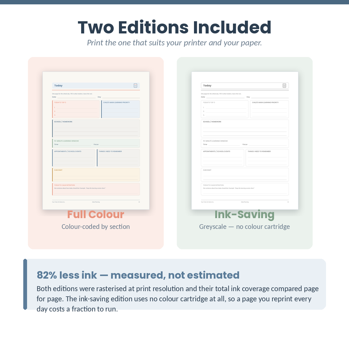 Parent daily planner in full colour and ink-saving greyscale editions