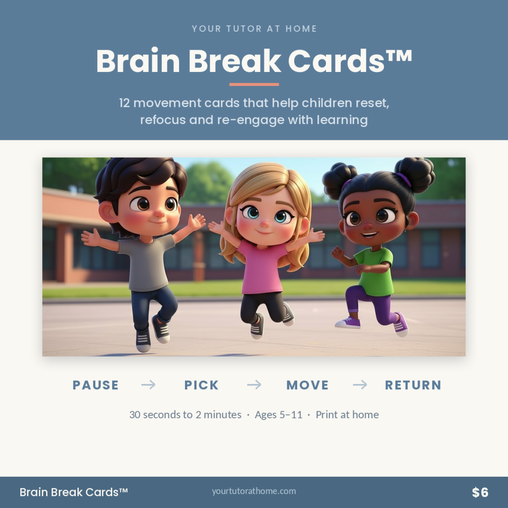 Brain Break Cards printable movement deck for children aged 5 to 11