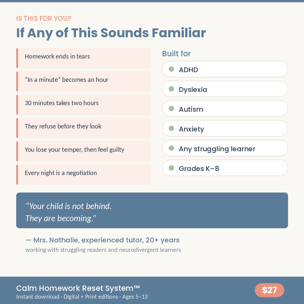 Homework help for parents of children with ADHD, dyslexia, autism or anxiety in grades K through 8