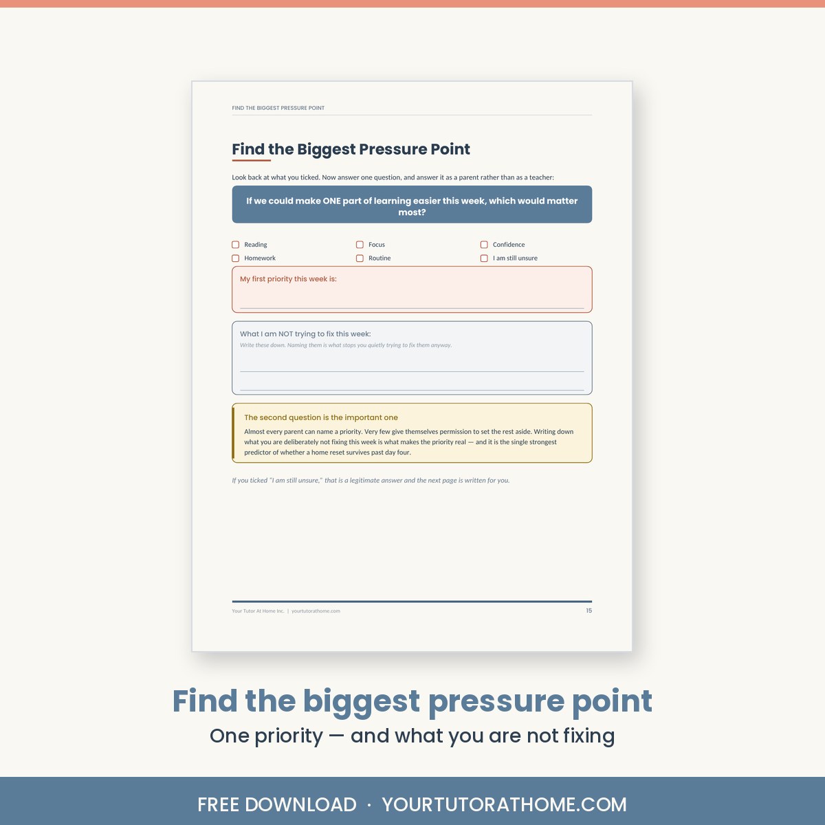Pressure point page for choosing one learning priority this week