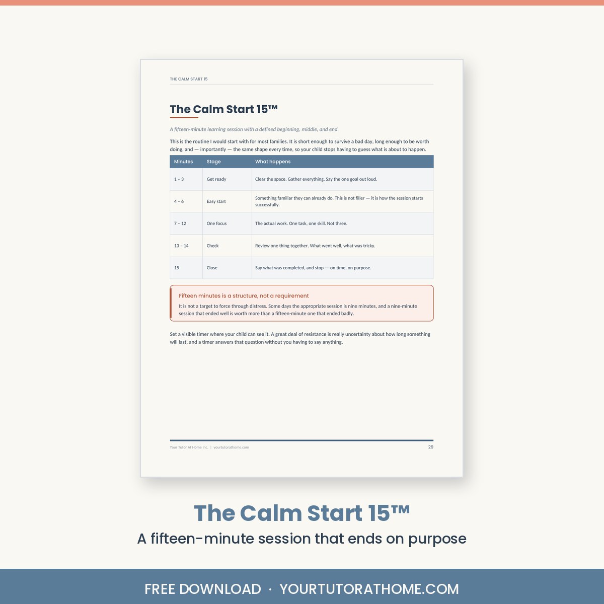 The Calm Start 15 fifteen-minute learning routine breakdown