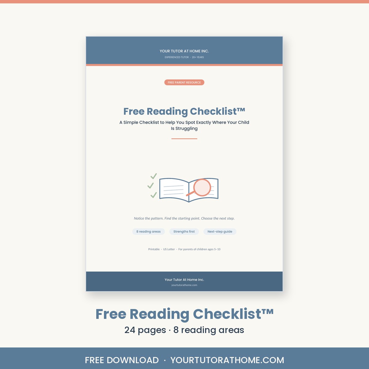 Free reading checklist cover for parents of struggling readers