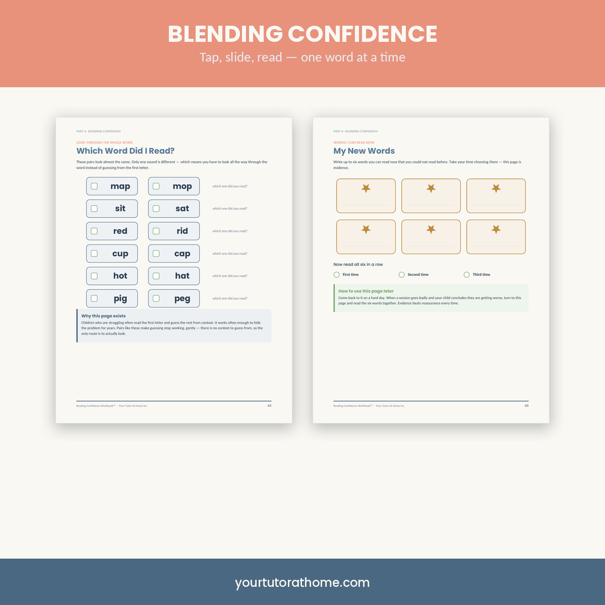 Blending practice pages using the tap, slide, read method