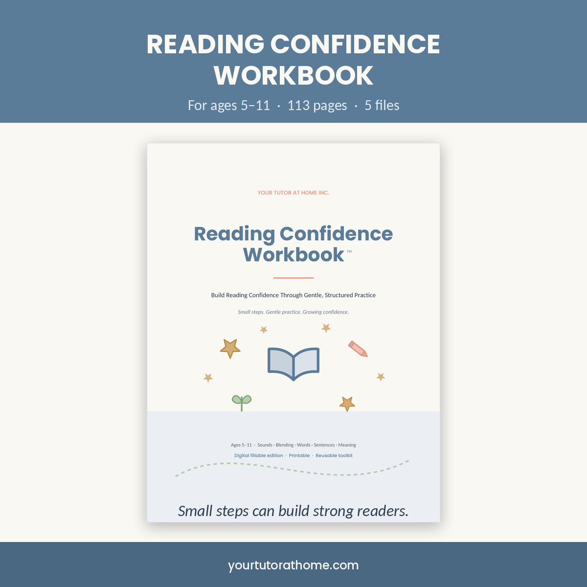 Reading confidence workbook cover for children aged 5 to 11